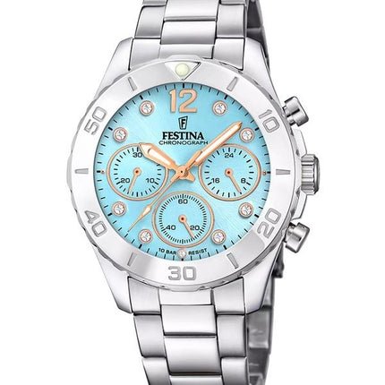 Festina Boyfriend Chronograph KristAlle Akzente Blaues Zifferblatt Quarz F20603-4 100M Damenuhr