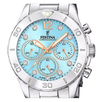 Festina Boyfriend Chronograph KristAlle Akzente Blaues Zifferblatt Quarz F20603-4 100M Damenuhr