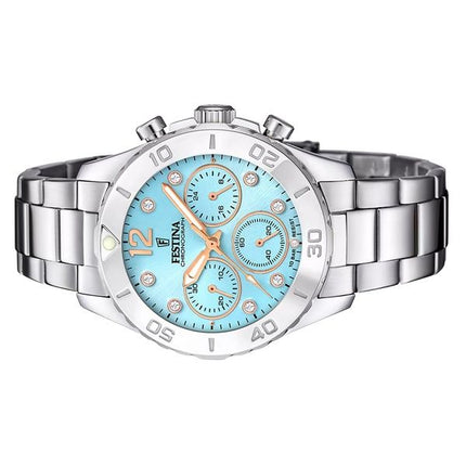 Festina Boyfriend Chronograph KristAlle Akzente Blaues Zifferblatt Quarz F20603-4 100M Damenuhr