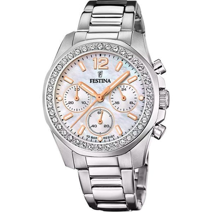 Festina Rainbow Chronograph KristAlle Akzente Perlmutt Zifferblatt Quarz F20606-1 100M Damenuhr