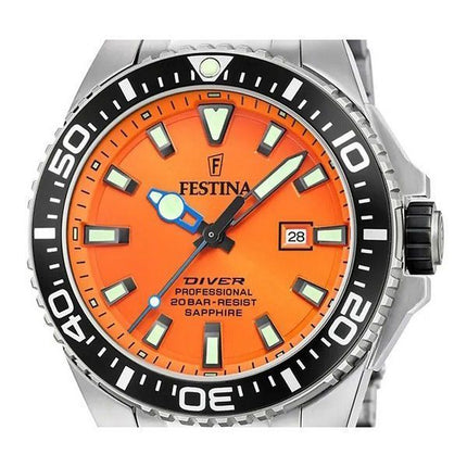 Festina Diver Edelstahl Orange Zifferblatt Quarz F20663-4 200M Herrenuhr