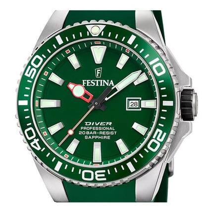 Festina The Originals F20664-2 200M Herrenuhr mit Kautschukarmband und grünem Zifferblatt