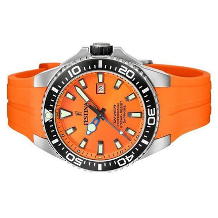 Festina Diver Kautschukarmband, oranges Zifferblatt, Quarz, F20664-4, 200 m, Herrenuhr