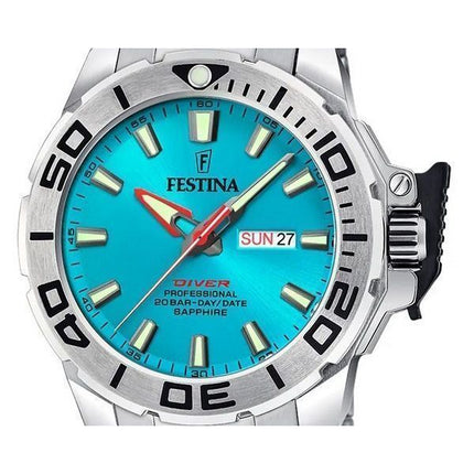 Festina Diver Edelstahl Türkis Zifferblatt Quarz F20665-6 200M Herrenuhr mit zusätzlichem Armband