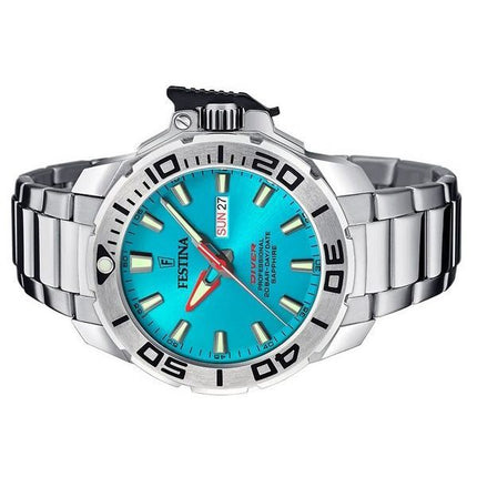 Festina Diver Edelstahl Türkis Zifferblatt Quarz F20665-6 200M Herrenuhr mit zusätzlichem Armband