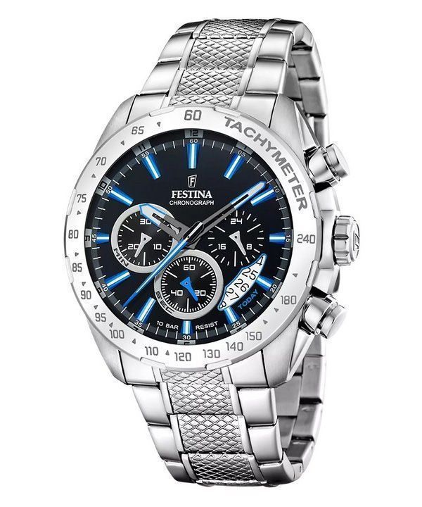 Festina Timeless Chronograph Edelstahl schwarzes Zifferblatt Quarz F20668-6 100M Herrenuhr