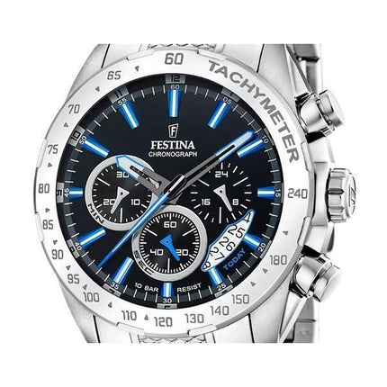 Festina Timeless Chronograph Edelstahl schwarzes Zifferblatt Quarz F20668-6 100M Herrenuhr