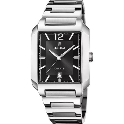 Festina On The Square Edelstahl schwarzes Zifferblatt Quarz F20677-4 Herrenuhr