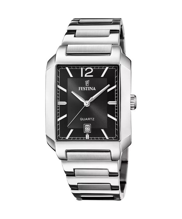 Festina On The Square Edelstahl schwarzes Zifferblatt Quarz F20677-4 Herrenuhr