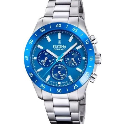 Festina Keramik Chronograph Edelstahl Blaues Zifferblatt Quarz F20693-4 100M Damenuhr