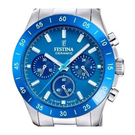 Festina Keramik Chronograph Edelstahl Blaues Zifferblatt Quarz F20693-4 100M Damenuhr