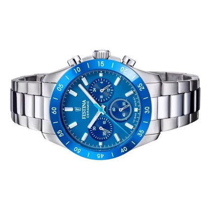 Festina Keramik Chronograph Edelstahl Blaues Zifferblatt Quarz F20693-4 100M Damenuhr