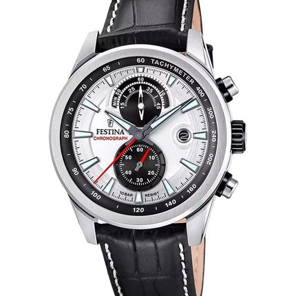 Festina Timeless Chronograph Lederarmband Silbernes Zifferblatt Quarz F20695-1 100M Herrenuhr