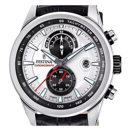 Festina Timeless Chronograph Lederarmband Silbernes Zifferblatt Quarz F20695-1 100M Herrenuhr