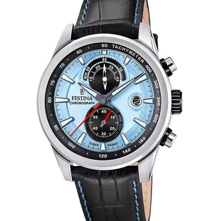 Festina Timeless Chronograph Lederarmband blaues Zifferblatt Quarz F20695-2 100M Herrenuhr