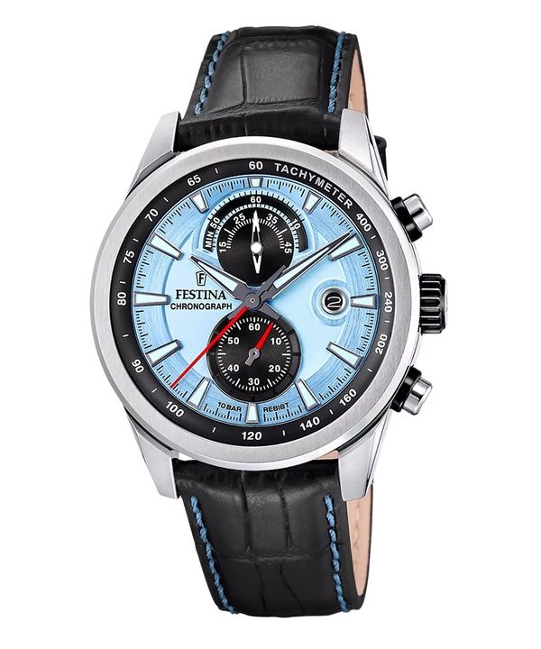 Festina Timeless Chronograph Lederarmband blaues Zifferblatt Quarz F20695-2 100M Herrenuhr