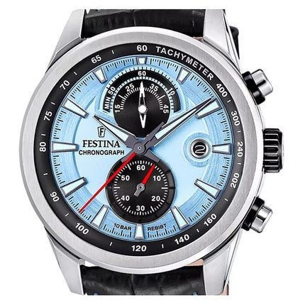 Festina Timeless Chronograph Lederarmband blaues Zifferblatt Quarz F20695-2 100M Herrenuhr