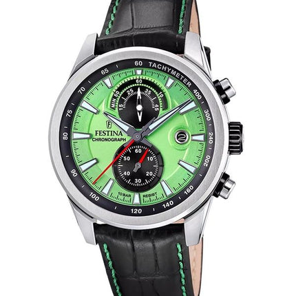 Festina Timeless Chronograph Lederarmband grünes Zifferblatt Quarz F20695-3 100M Herrenuhr