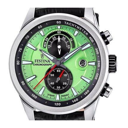 Festina Timeless Chronograph Lederarmband grünes Zifferblatt Quarz F20695-3 100M Herrenuhr