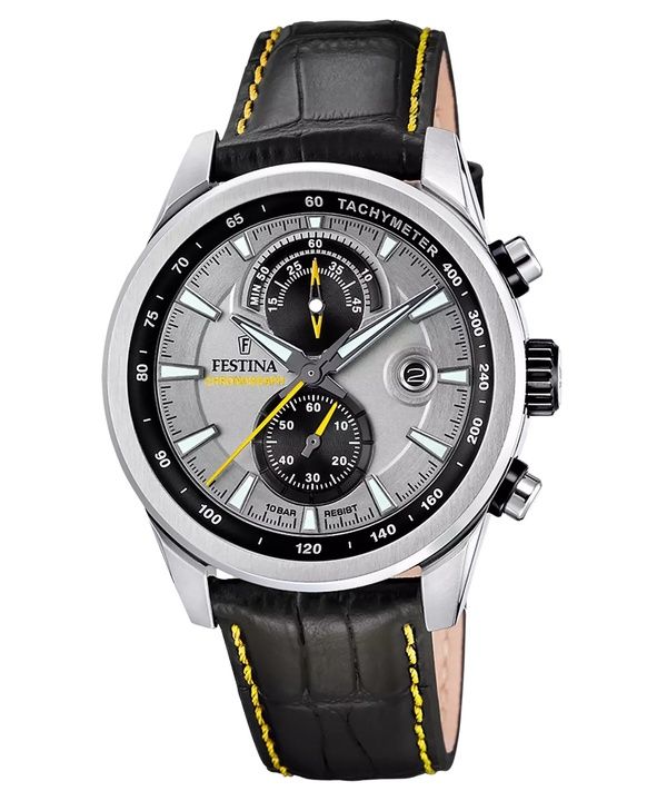 Festina Timeless Chronograph Lederarmband graues Zifferblatt Quarz F20695-4 100M Herrenuhr