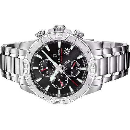 Festina Timeless Chronograph Edelstahl schwarzes Zifferblatt Quarz F20704-3 100M Herrenuhr