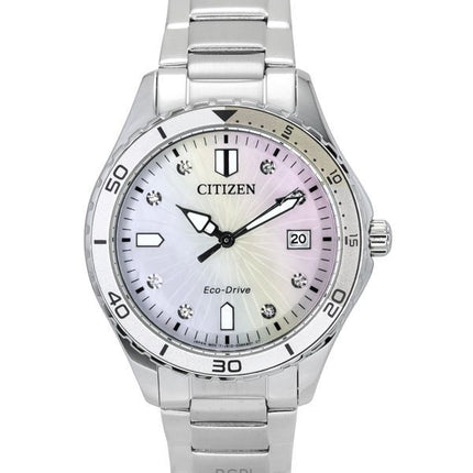 Citizen Marine Eco-Drive Crystal Accents Edelstahl Perlmutt Zifferblatt FE6170-88D 100M Damenuhr