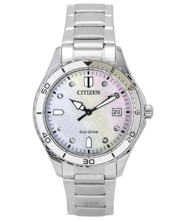 Citizen Marine Eco-Drive Crystal Accents Edelstahl Perlmutt Zifferblatt FE6170-88D 100M Damenuhr