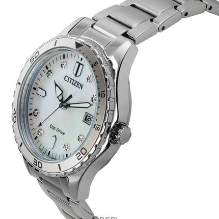 Citizen Marine Eco-Drive Crystal Accents Edelstahl Perlmutt Zifferblatt FE6170-88D 100M Damenuhr