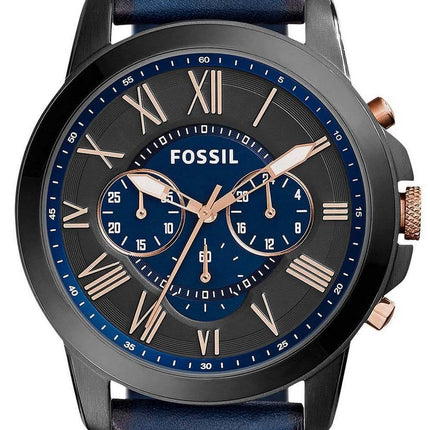 Fossil Grant Chronograph schwarz und blau blauem Leder FS5061 Herren Uhr telefonisch