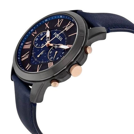 Fossil Grant Chronograph schwarz und blau blauem Leder FS5061 Herren Uhr telefonisch