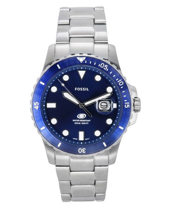 Fossil Blue Dive Edelstahl blaues Zifferblatt Quarz FS6029 100M Herrenuhr