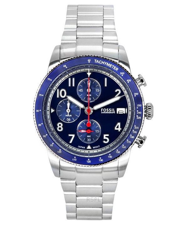 Fossil Sport Tourer Chronograph Edelstahl Blaues Zifferblatt Quarz FS6047 Herrenuhr