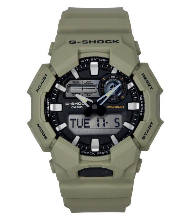 Casio G-Shock Analog-Digital-Armband aus biobasiertem Harz, schwarzes Zifferblatt, Quarz GA-010-5A 200M Herrenuhr