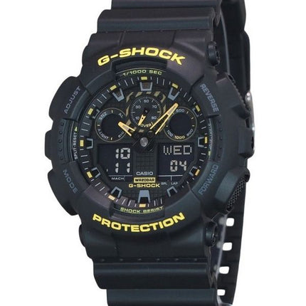 Casio G-Shock Caution Gelbes analoges digitales Harzarmband mit schwarzem Zifferblatt GA-100CY-1A 200M Herrenuhr