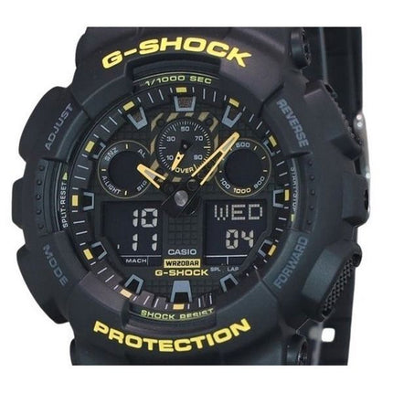 Casio G-Shock Caution Gelbes analoges digitales Harzarmband mit schwarzem Zifferblatt GA-100CY-1A 200M Herrenuhr