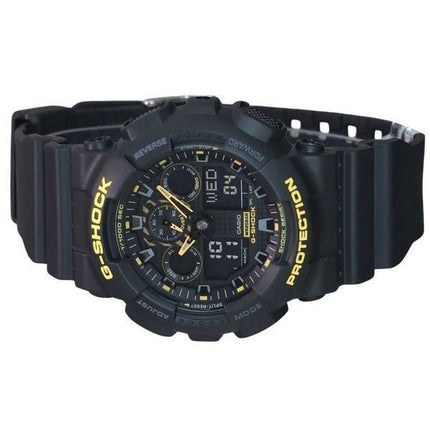 Casio G-Shock Caution Gelbes analoges digitales Harzarmband mit schwarzem Zifferblatt GA-100CY-1A 200M Herrenuhr