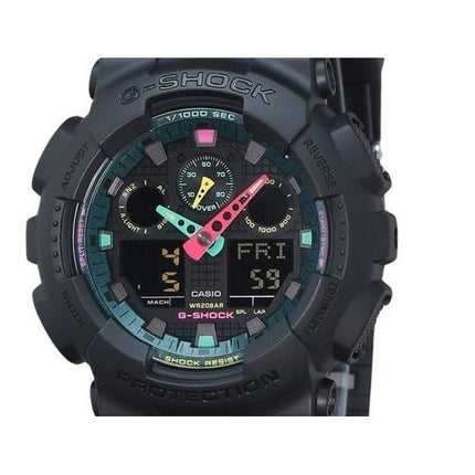 Casio G-Shock Analog Digital Multi Fluorescent Accents Series Harzarmband Schwarzes Zifferblatt Quarz GA-100MF-1A 200M Herrenuhr