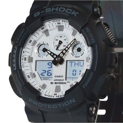 Casio G-Shock Analog-Digital-Harzarmband weißes Zifferblatt Quarz GA-100WD-1A 200M Herrenuhr