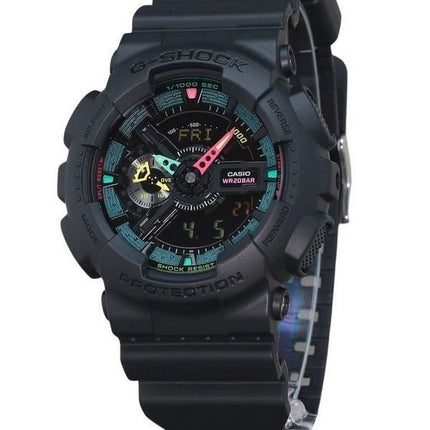 Casio G-Shock Analog Digital Multi Fluorescent Accents Series Harzarmband Schwarzes Zifferblatt Quarz GA-110MF-1A 200M Herrenuhr