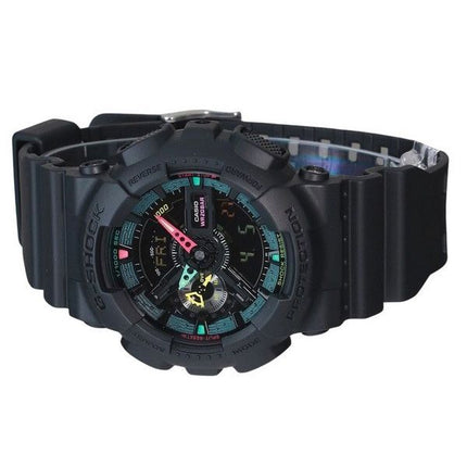 Casio G-Shock Analog Digital Multi Fluorescent Accents Series Harzarmband Schwarzes Zifferblatt Quarz GA-110MF-1A 200M Herrenuhr