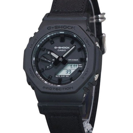 Casio G-Shock Analog Digital Eco Stoffarmband schwarzes Zifferblatt Quarz GA-2100BCE-1A 200M Herrenuhr