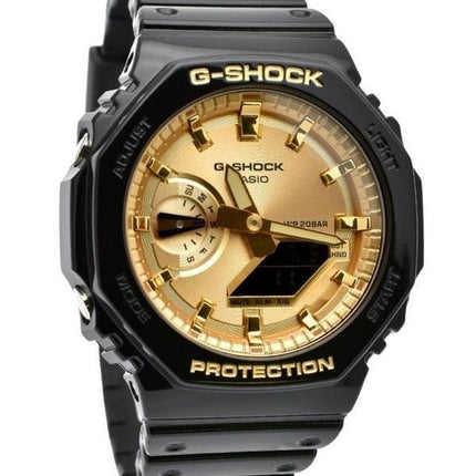 Casio G-Shock Analog Digital Schwarz und Goldfarbenes Harzarmband Quarz GA-2100GB-1A 200M Herrenuhr