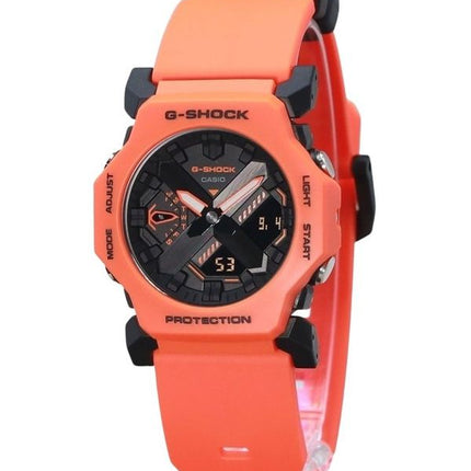 Casio G-Shock Analog-Digital-Herrenuhr mit orangefarbenem Harzarmband und schwarzem Zifferblatt, Quarz GA-2300FL-4A 200M