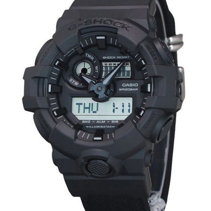 Casio G-Shock Analog Digital Eco Stoffarmband schwarzes Zifferblatt Quarz GA-700BCE-1A 200M Herrenuhr