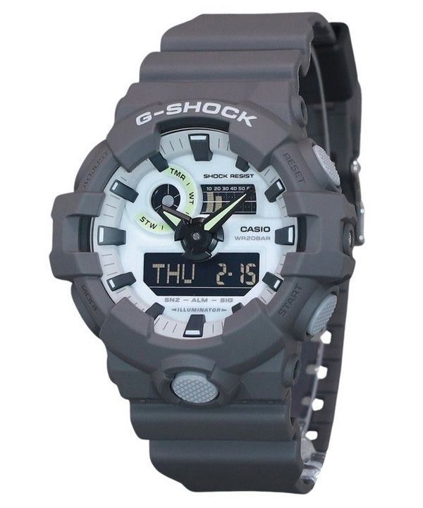 Casio G-Shock Hidden Glow Series Analog-Digital-Harzarmband graues Zifferblatt Quarz GA-700HD-8A 200M Herrenuhr