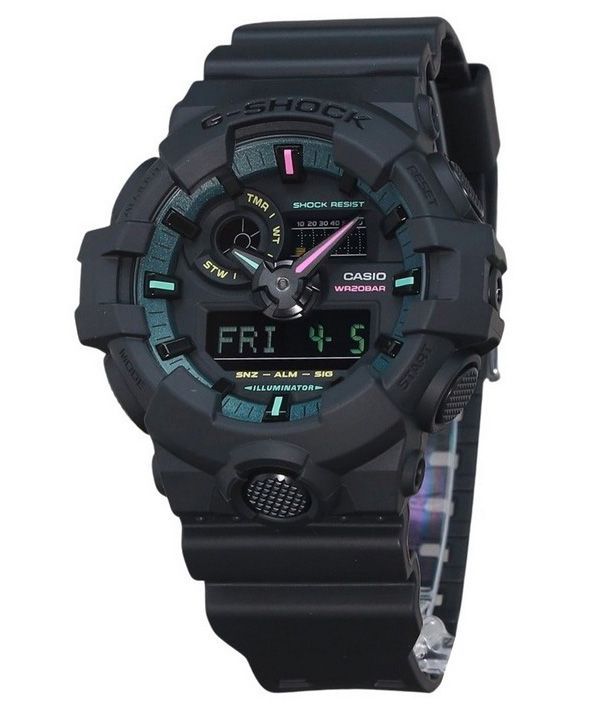 Casio G-Shock Analog Digital Multi Fluorescent Accents Series Harzarmband Schwarzes Zifferblatt Quarz GA-700MF-1A 200M Herrenuhr