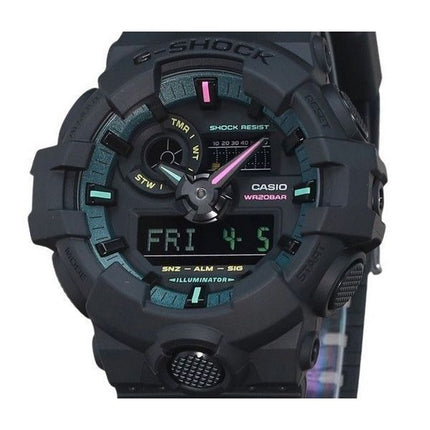 Casio G-Shock Analog Digital Multi Fluorescent Accents Series Harzarmband Schwarzes Zifferblatt Quarz GA-700MF-1A 200M Herrenuhr