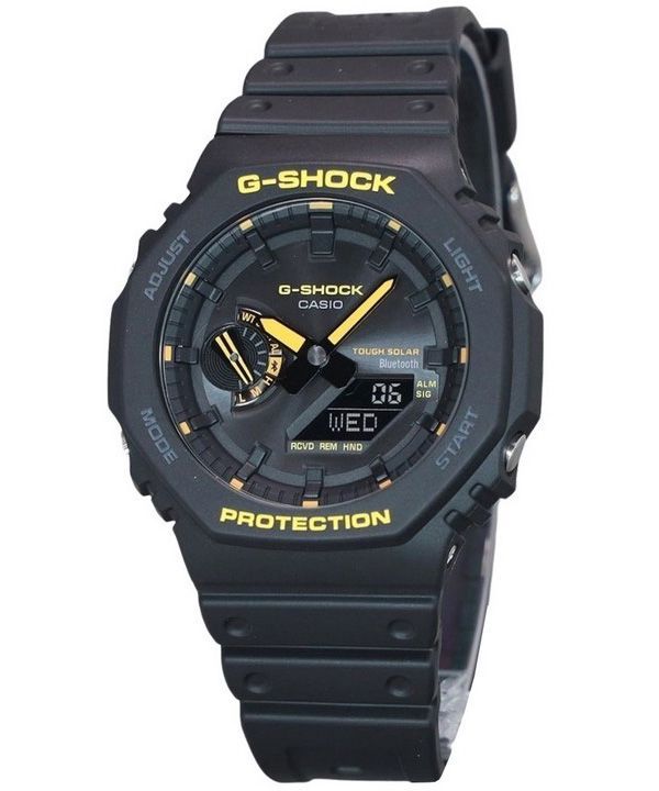 Casio G-Shock Caution Yellow Mobile Link Analog Digital Harzarmband Schwarzes Zifferblatt Solar GA-B2100CY-1A 200M Herrenuhr