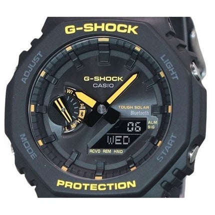 Casio G-Shock Caution Yellow Mobile Link Analog Digital Harzarmband Schwarzes Zifferblatt Solar GA-B2100CY-1A 200M Herrenuhr