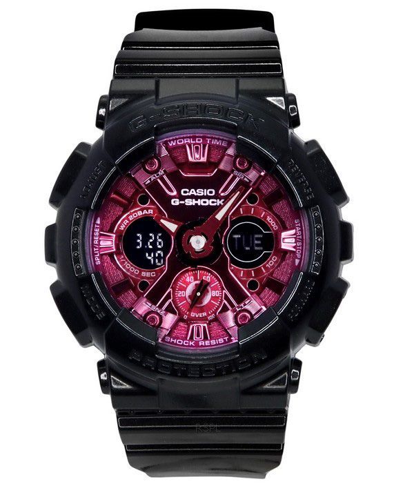 Casio G-Shock Analog-Digital-Harzarmband mit burgunderrotem Zifferblatt und Quarz GMA-S120RB-1A 200M Damenuhr